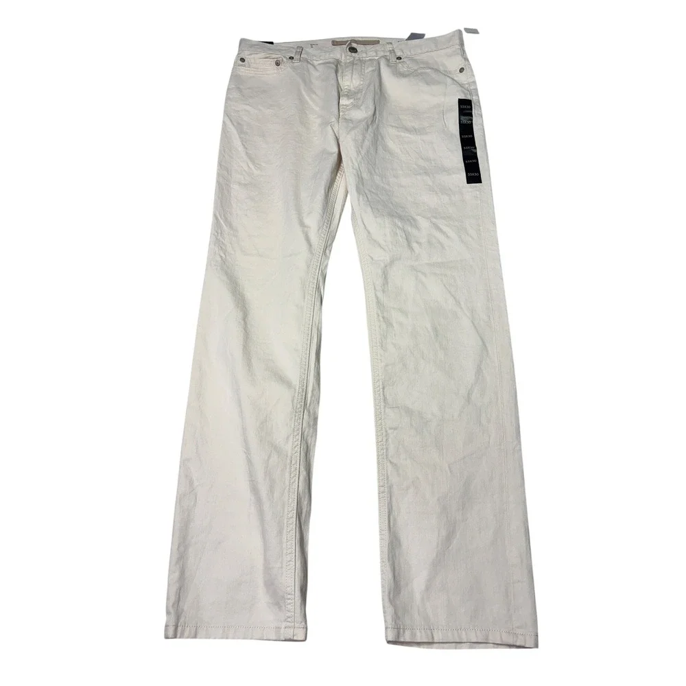 NWT Banana Republic Mens 33x30 Linen Blend Slim Fit 5-Pocket Pant Cream